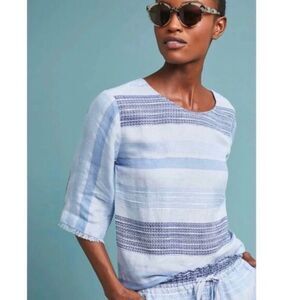 Anthropologie Cloth and Stone Blue Striped Tie Back Blouse